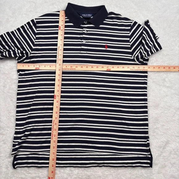 Polo Golf Ralph Lauren Polo Shirt Mens L Navy Blue White Striped Red PONY LOGO - Picture 8 of 12